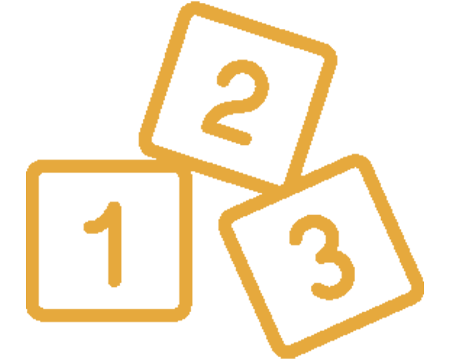 icon of numbered blocks 1 to 3, outlined in gold color 
